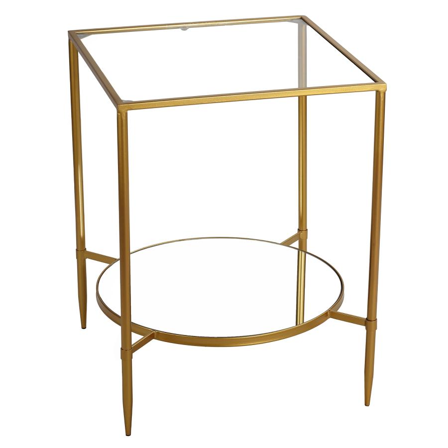 【並行輸入品】Cortesi Home Johan Glass End Table with Mirror Shelf, Gold_6