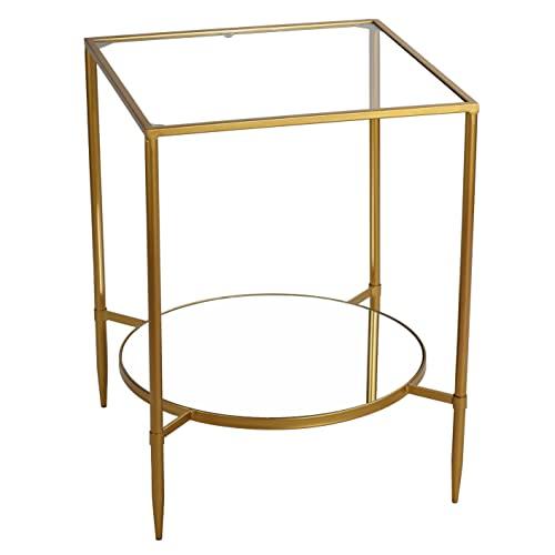 【並行輸入品】Cortesi Home Johan Glass End Table with Mirror Shelf, Gold_7