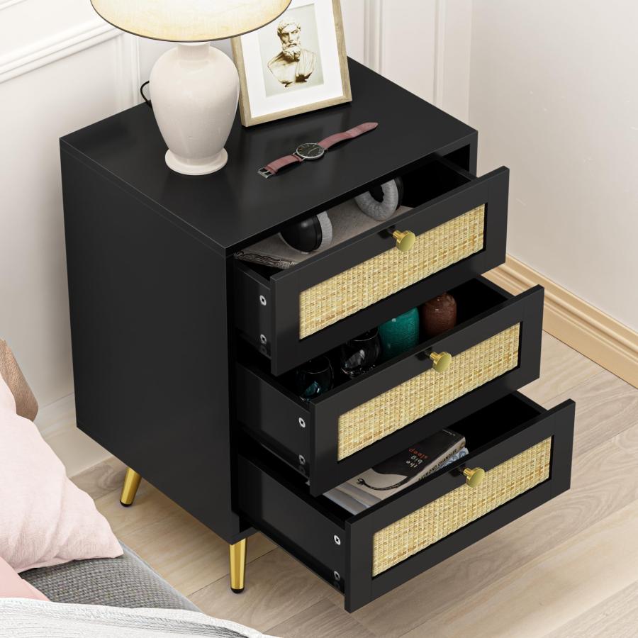 並行輸入品】Anmytek ラタンナイトスタンド 高さ26インチ ブラック 