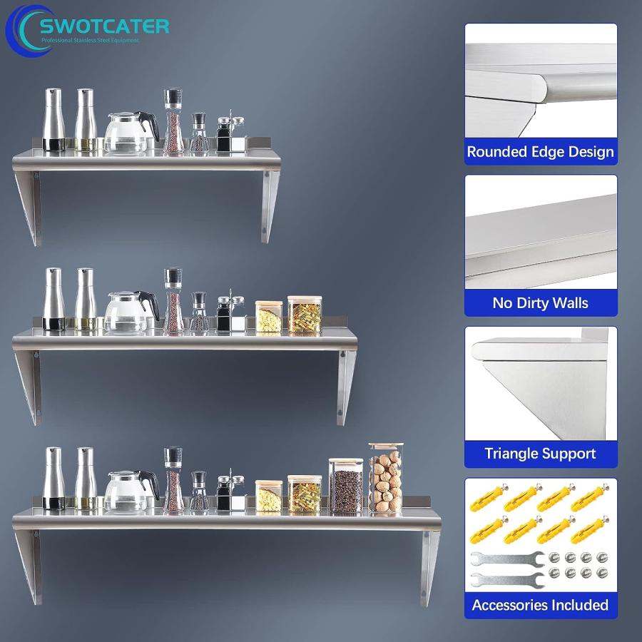 並行輸入品】SWOTCATER ステンレススチール 壁取り付け棚 12 x 36