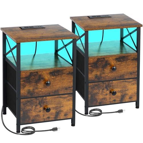 【並行輸入品】AMHANCIBLE LED Nightstands Set of 2, End Tables Living Room with_1