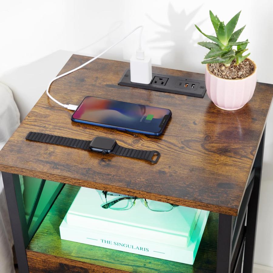 【並行輸入品】AMHANCIBLE LED Nightstands Set of 2, End Tables Living Room with_9