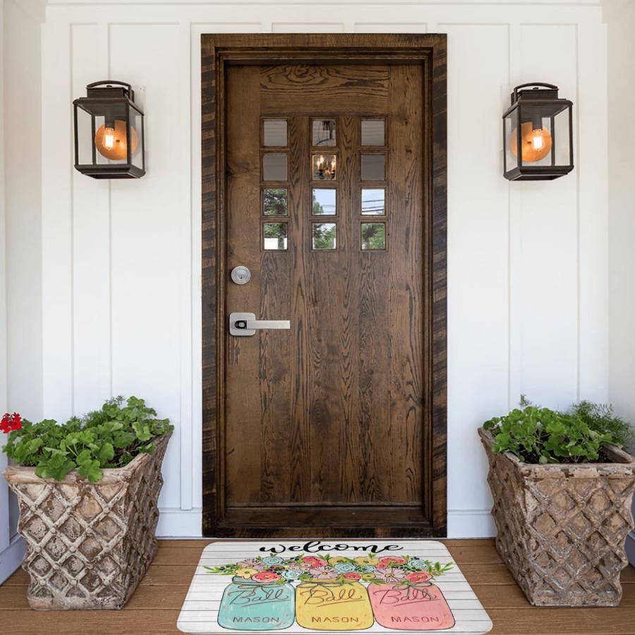 【並行輸入品】Welcome Door Mats Floral Mason Jar Spring Rugs Rug Carpets Bathrの画像