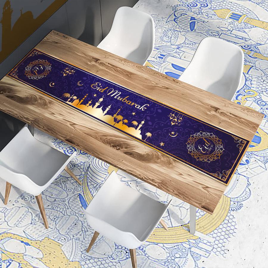 Eid Mubarak Table Runner Decorations   71x13.8 Inch Polyester Ra 並行輸入品｜import-tabaido｜07