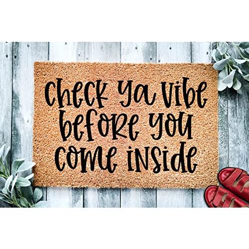 【並行輸入品】Check Ya Vibe Before You Come Inside Entrance Door Mat | Funny Gの画像