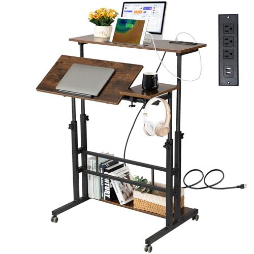 【並行輸入品】Hadulcet モバイルスタンディングデスク 高さ調節可能 ローリングデスク スタンドアップデスク モバイルノートパソコンデスク_1