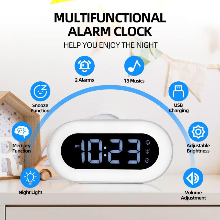 【並行輸入品】everwood 常夜灯付きデジタル目覚まし時計 Digital Alarm Clock LED Display for Bedr_6