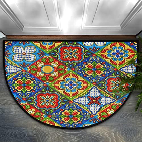 【並行輸入品】30X18 Inch Mexican Ceramic Tile Pattern Half Round Door Mat Indoの画像