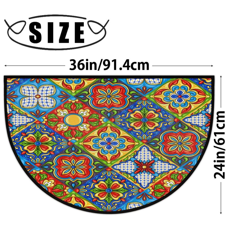 【並行輸入品】30X18 Inch Mexican Ceramic Tile Pattern Half Round Door Mat Indoの画像