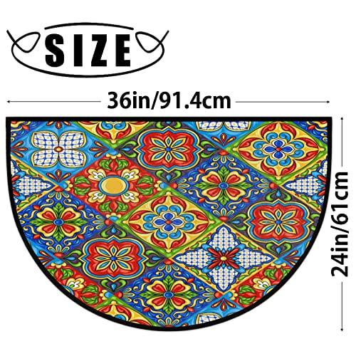 【並行輸入品】30X18 Inch Mexican Ceramic Tile Pattern Half Round Door Mat Indoの画像