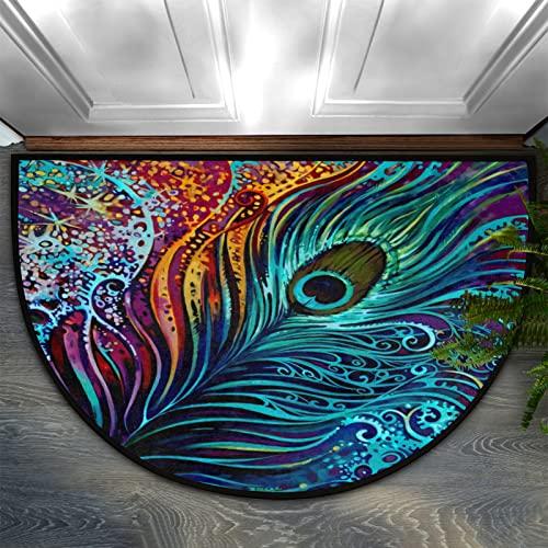 【並行輸入品】30X18 Inch Vibrant Colorful Peacock Feather Half Round Door Matの画像