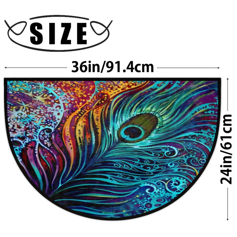 【並行輸入品】30X18 Inch Vibrant Colorful Peacock Feather Half Round Door Matの画像