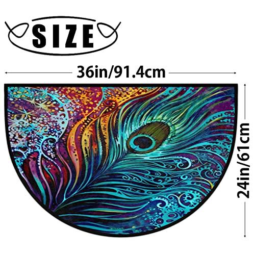 【並行輸入品】30X18 Inch Vibrant Colorful Peacock Feather Half Round Door Matの画像