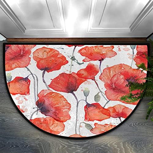 【並行輸入品】30X18 Inch Watercolor Poppy Flower Half Round Door Mat Indoor Enの画像