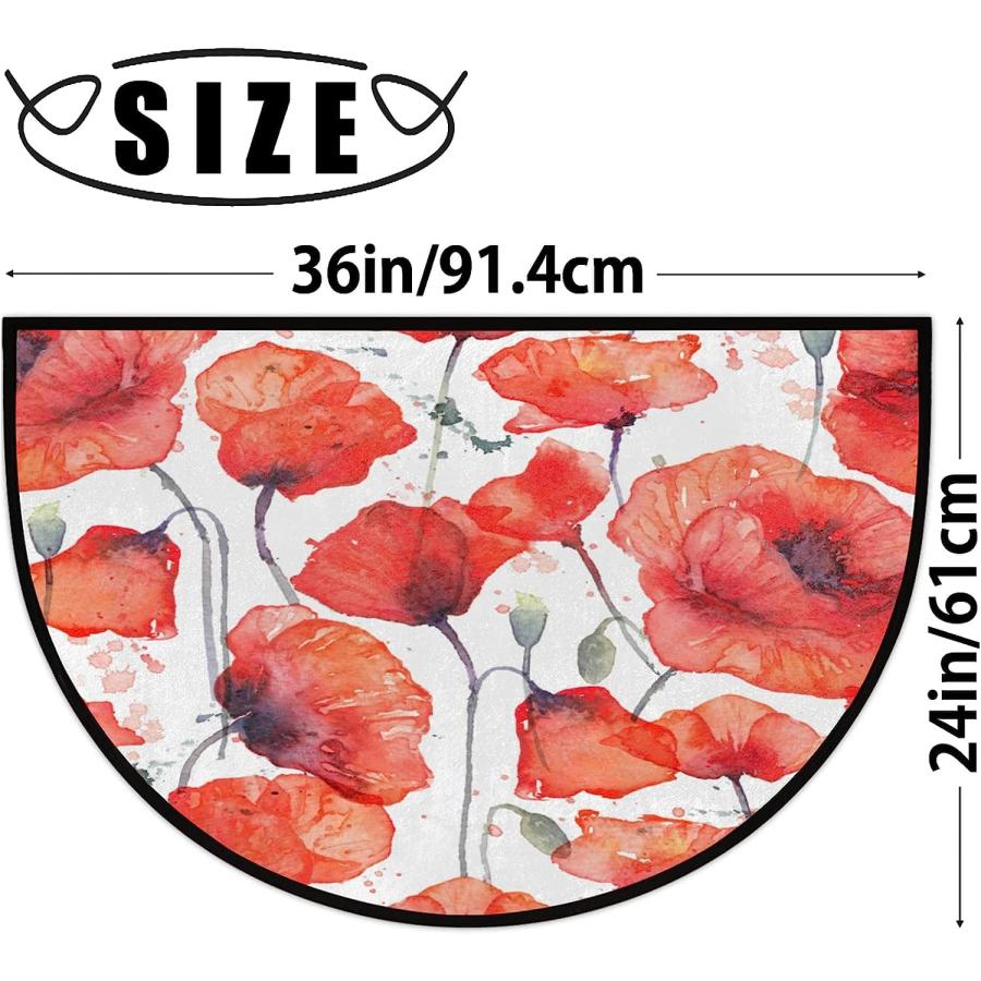 【並行輸入品】30X18 Inch Watercolor Poppy Flower Half Round Door Mat Indoor Enの画像