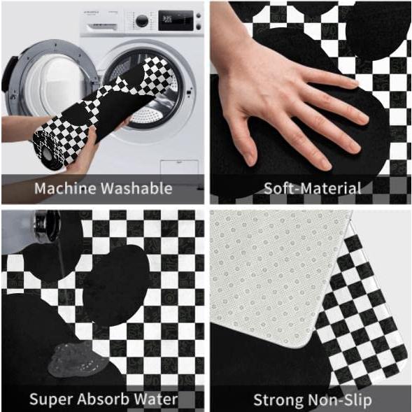【並行輸入品】Black and White Grid Indoor Outdoor Door Mat Non Slip Area Rug fの画像