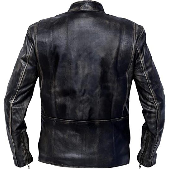 並行輸入品】Men Distressed Real Leather Jacket Men Motorcycle