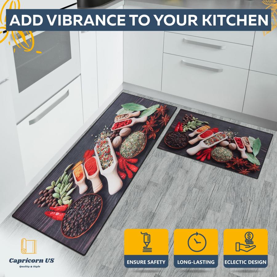 【並行輸入品】Capricorn US 2 Pcs Kitchen Rug Set Non Slip Spice Kitchen Rugs
