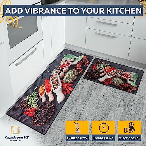 【並行輸入品】Capricorn US 2 Pcs Kitchen Rug Set Non Slip Spice Kitchen Rugs