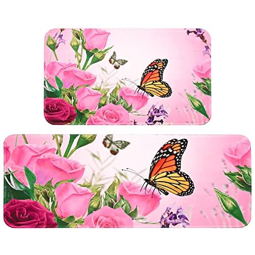 【並行輸入品】FRAMICS Kitchen Mats 2 PCS， Boho Floral Kitchen Rugs， Flower But_1