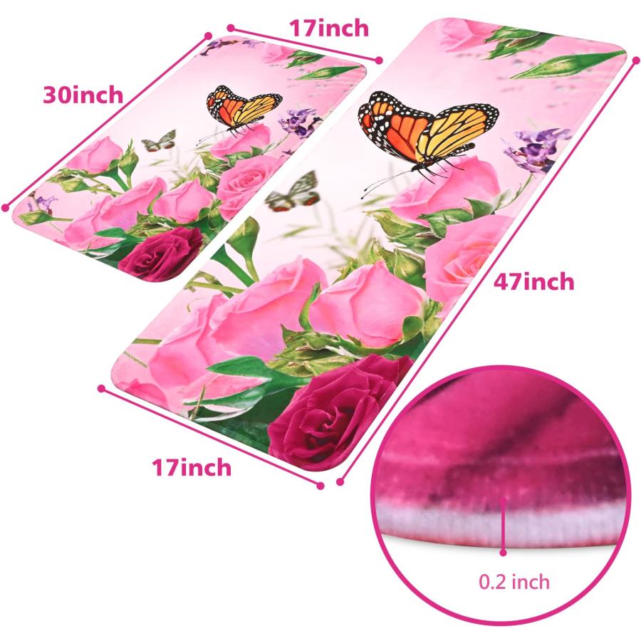 【並行輸入品】FRAMICS Kitchen Mats 2 PCS， Boho Floral Kitchen Rugs， Flower But_3