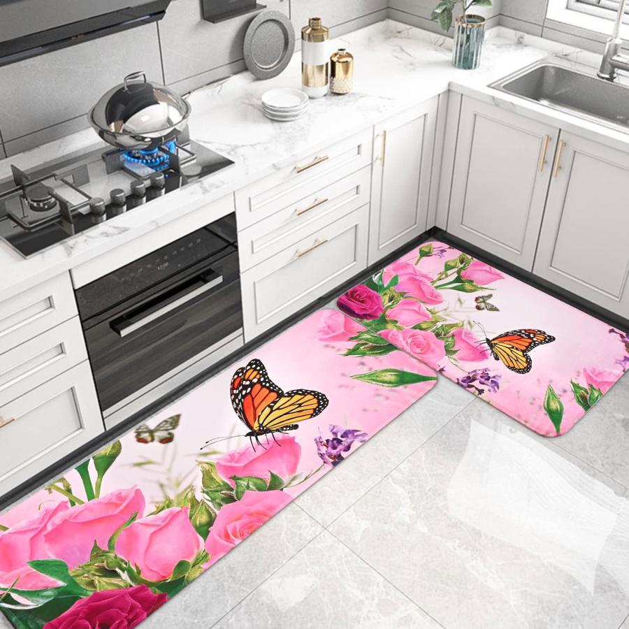 【並行輸入品】FRAMICS Kitchen Mats 2 PCS， Boho Floral Kitchen Rugs， Flower But_9