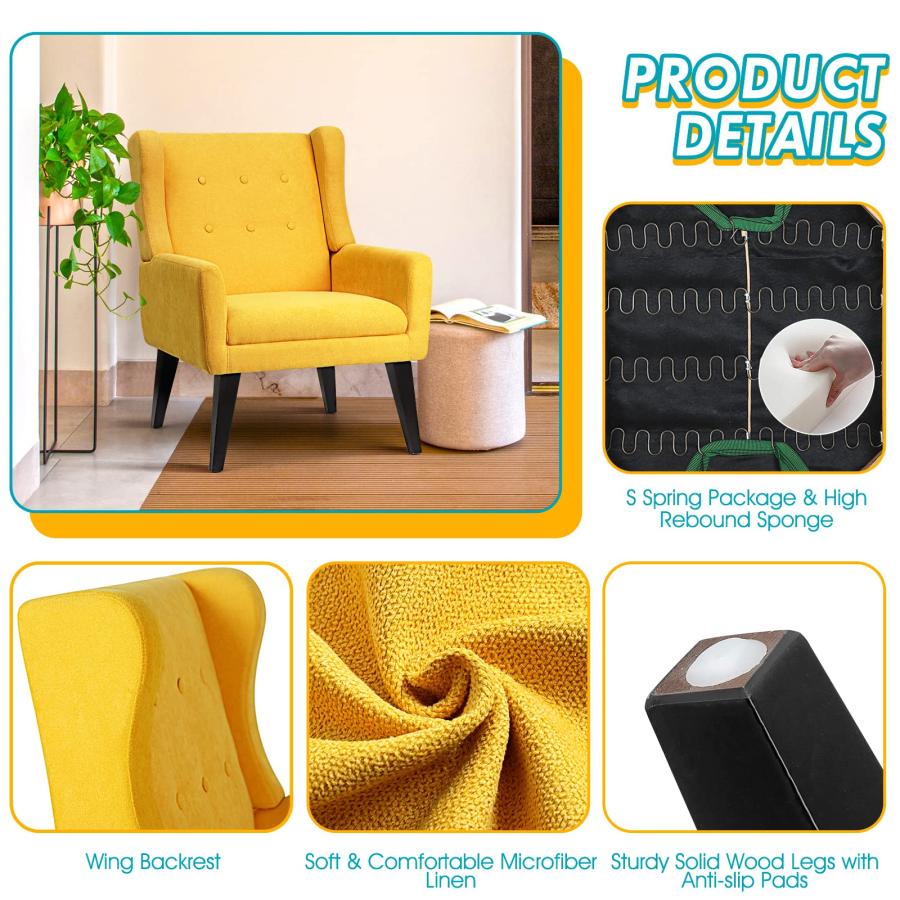 【並行輸入品】CDCASA Upholstered Accent Chair， Button Tufted Mid Century Moder_9