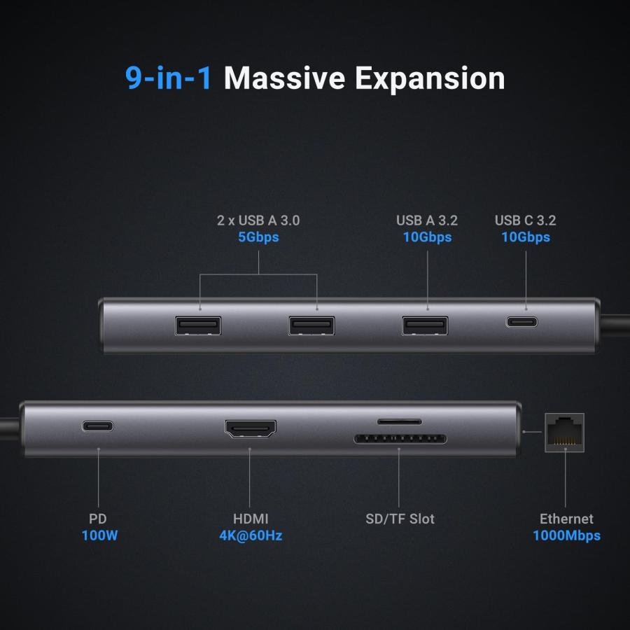 UGREEN Revodok Pro 9 in 1 USB Cハブ 10Gbps USB C3.2 & USB A3.2 高速転送 並行輸入品｜import-tabaido｜04