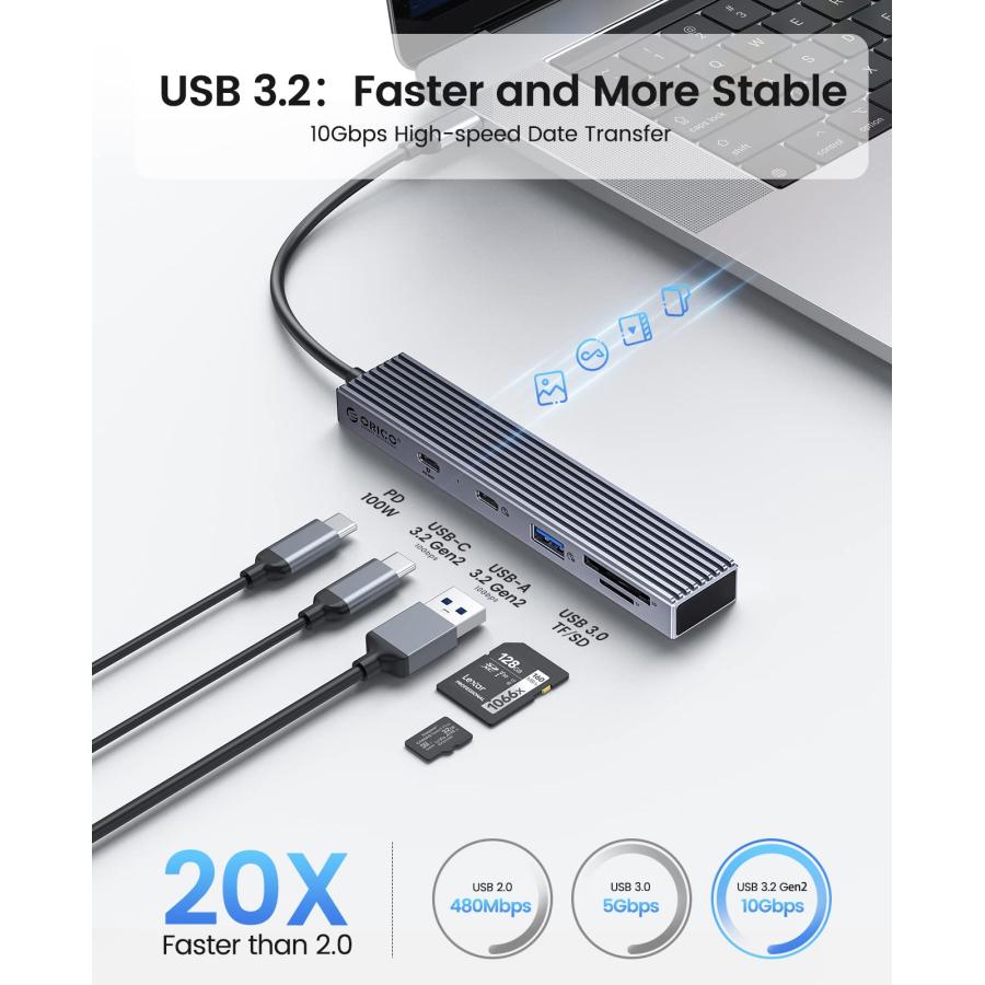 ORICO (オリコ) USB Cハブ 4イン1 Type Cマルチポートアダプター USB 3.2 Gen2 10Gbps US 並行輸入品｜import-tabaido｜04