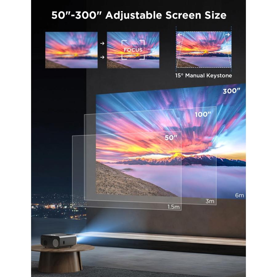 Projector with 5G WiFi and Bluetooth, VACASSO Native 1080P Porta 並行輸入品｜import-tabaido｜10