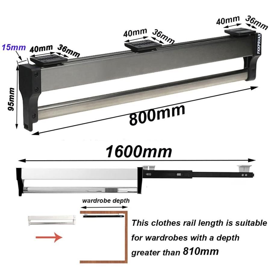 【並行輸入品】Clothes Hanger Rod Telescopic Pull out Type 30 80 Cm, Wardrobe Hの画像