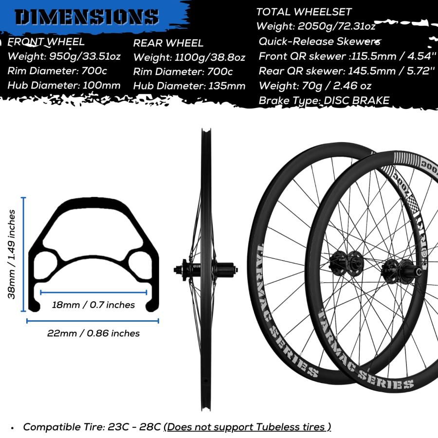 【並行輸入品】Corki Cycles ターマックシリーズ ロードバイクホイール 700C 奥行38mm (クリンチャー、QR、デュアルディスク | ブランド登録なし | 03
