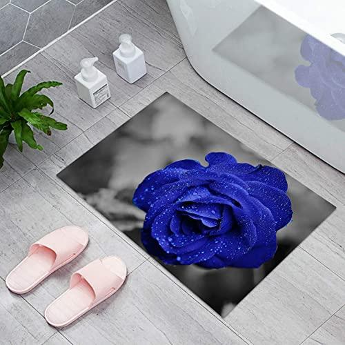 【並行輸入品】Blue Rose Dewdrop ラグジュアリープラッシュバスルームラグマット、春の美しい花 ノンスリップフロアマット、吸水性バの画像
