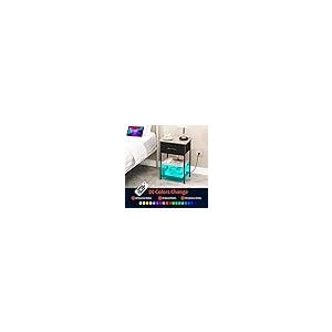 【並行輸入品】LAKEMID Nightstands Set of 2 with Charging Station and Drawer, E_8