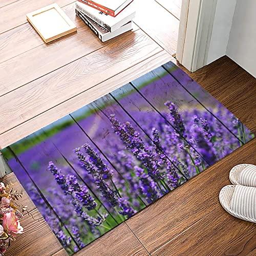 【並行輸入品】Purple Lavender Flowers Wooden Welcome Doormat, Non Slip Indoorの画像