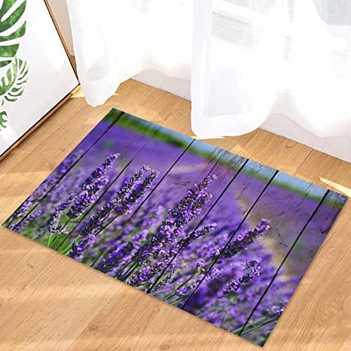 【並行輸入品】Purple Lavender Flowers Wooden Welcome Doormat, Non Slip Indoorの画像