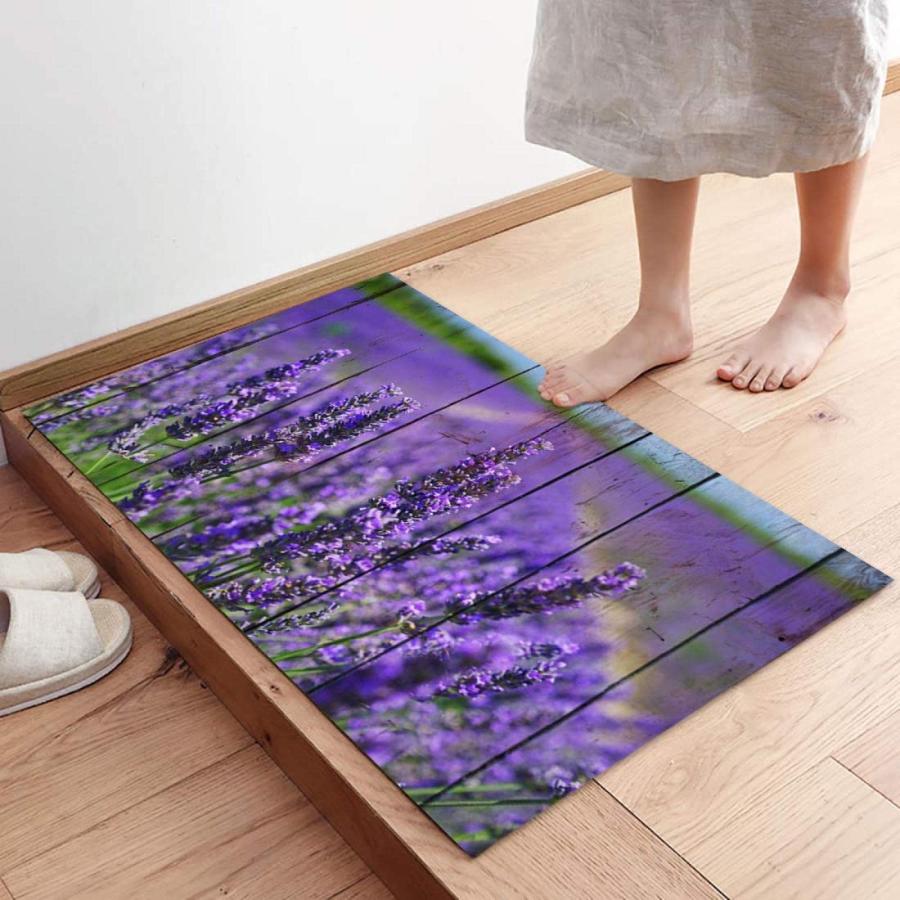【並行輸入品】Purple Lavender Flowers Wooden Welcome Doormat, Non Slip Indoorの画像