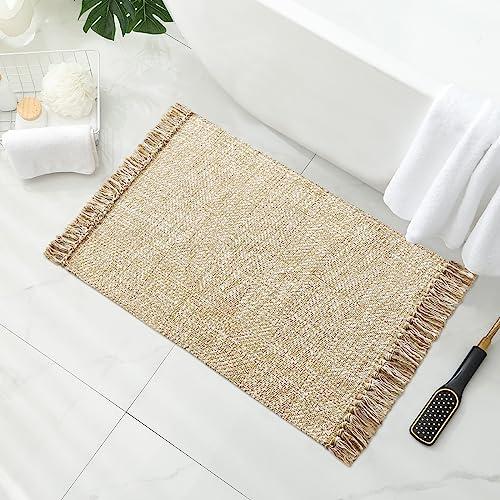 【並行輸入品】MitoVilla Boho Bathroom Small Rug 2'x3'， Tan Cream Cotton Woven_1