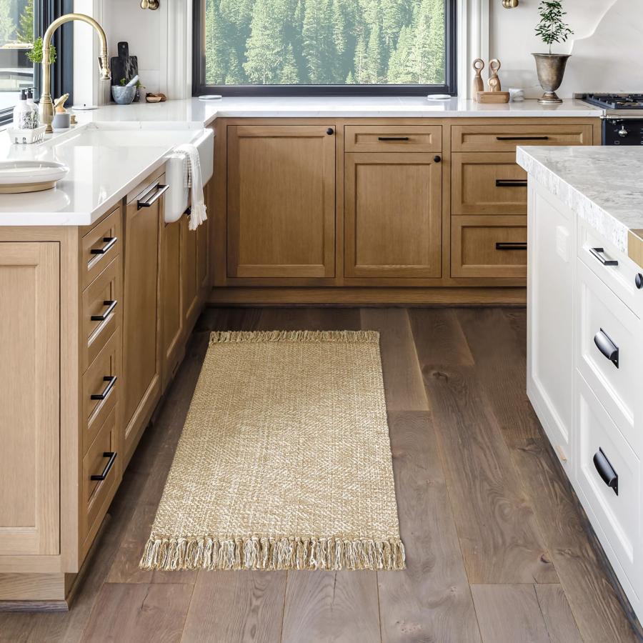 【並行輸入品】MitoVilla Boho Bathroom Small Rug 2'x3'， Tan Cream Cotton Woven_3