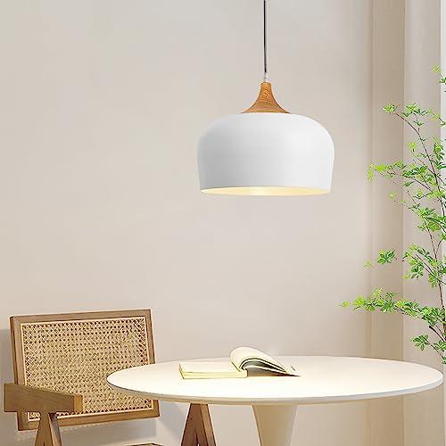 【並行輸入品】DOTCN Modern Pendant Light with LED Bulb， Nordic Wooden Dome Min_7