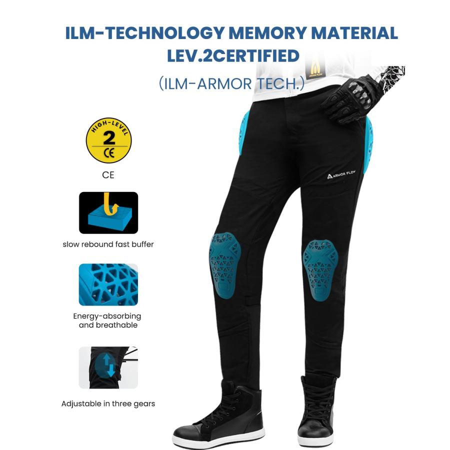 メッシュライディングパンツ　樹脂製ニーパット付きサイズM-LL 並行輸入品】ILM オートバイライディングパンツ アーマーフロー