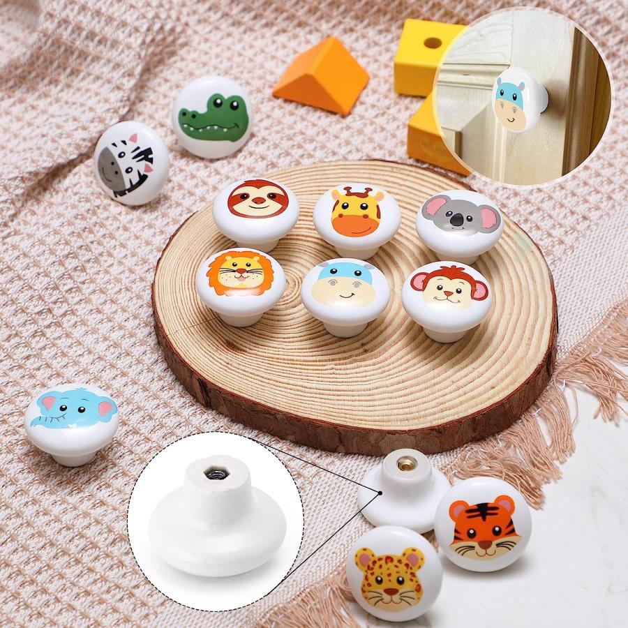 【並行輸入品】Tuitessine 12個パック 詰め合わせ サファリ動物 引き出しノブ 面白いラウンドセラミックドレッサーノブ キャビネットの画像
