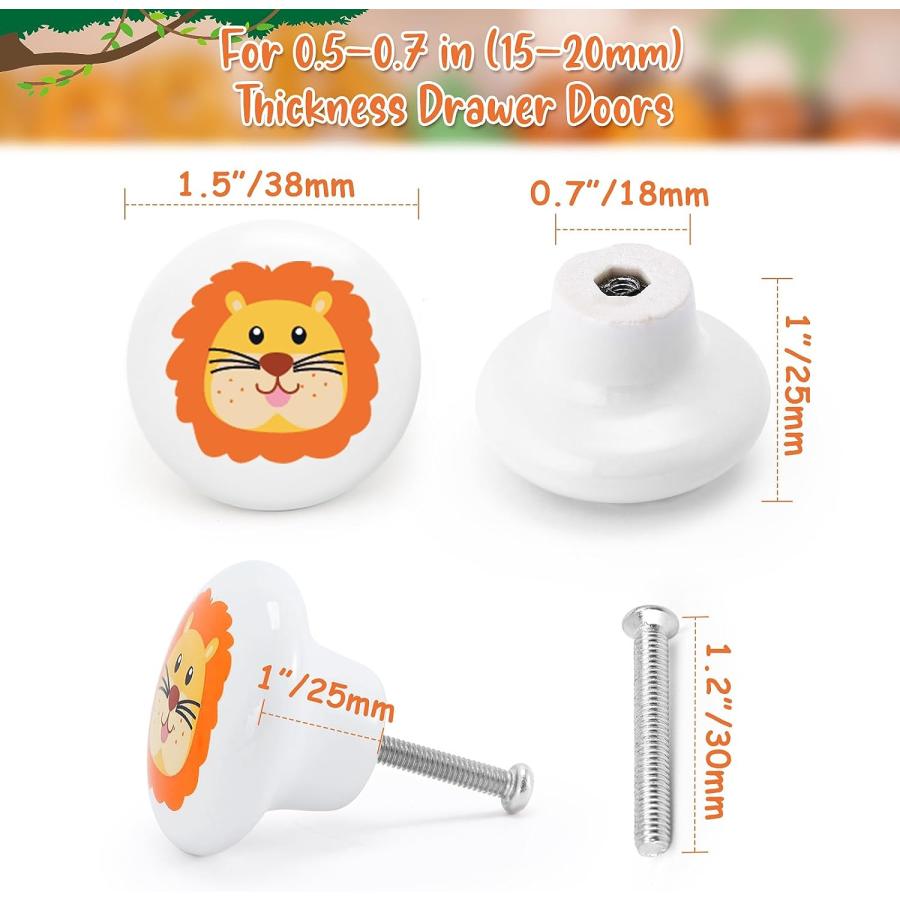 【並行輸入品】Tuitessine 12個パック 詰め合わせ サファリ動物 引き出しノブ 面白いラウンドセラミックドレッサーノブ キャビネットの画像