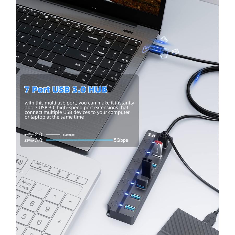 PANPEO USB 3.0ハブ 7ポート USBデータハブスプリッター 長さ3フィートのケーブル付き USB延長 ノートパソコン 並行輸入品｜import-tabaido｜07