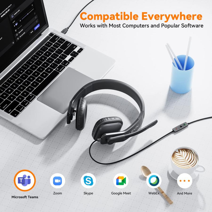 LEVN USBヘッドセット LEVN Wired Headset, USB Headset with Microphone fo 並行輸入品｜import-tabaido｜07