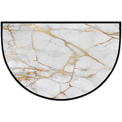 【並行輸入品】White Gold Marble Print Half Round Door Mat Outdoor Entrance,forの画像