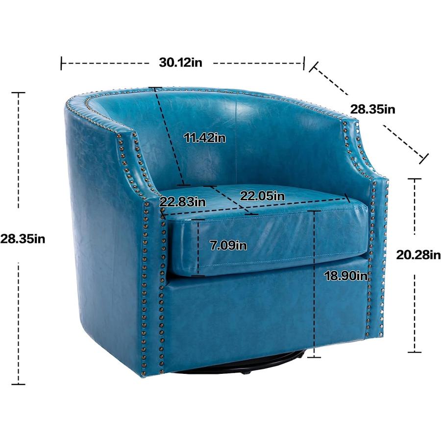 【並行輸入品】Deolme Blue Leather Swivel Accent Barrel Chairs for Living Room Aの画像
