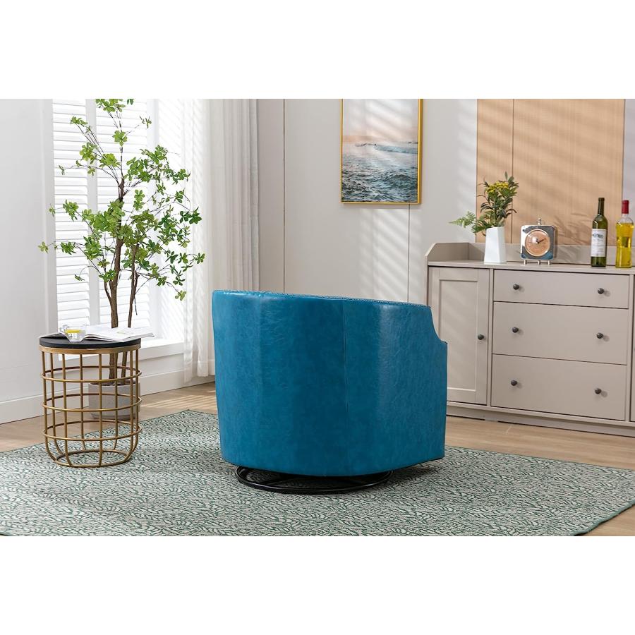 【並行輸入品】Deolme Blue Leather Swivel Accent Barrel Chairs for Living Room Aの画像