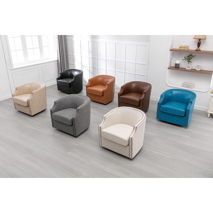 【並行輸入品】Deolme Blue Leather Swivel Accent Barrel Chairs for Living Room Aの画像