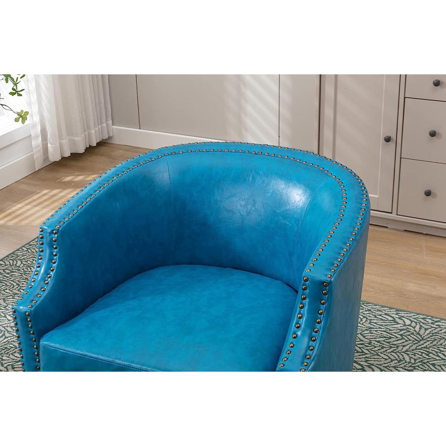【並行輸入品】Deolme Blue Leather Swivel Accent Barrel Chairs for Living Room Aの画像